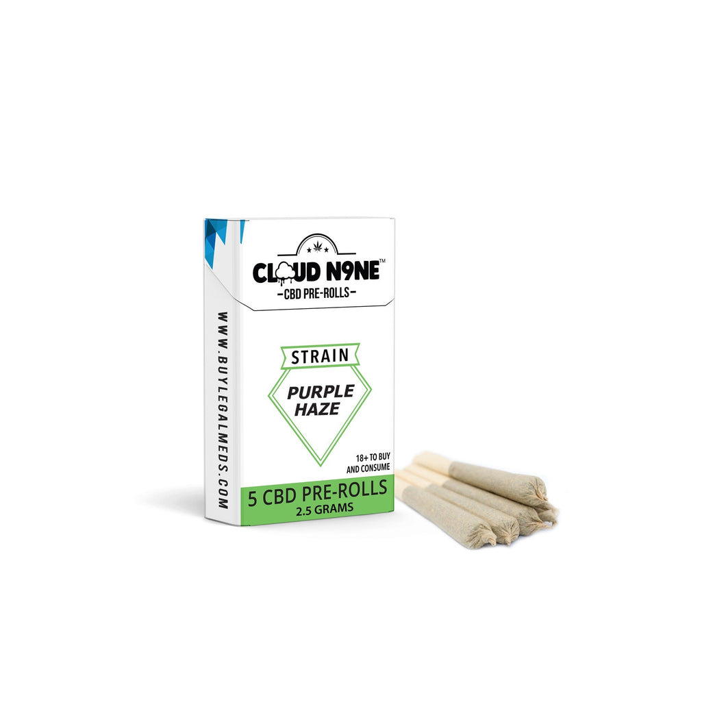 Cloud N9ne CBD Flower: 5 Pack Pre-Rolls – Strain: Purple Haze (Indoor)