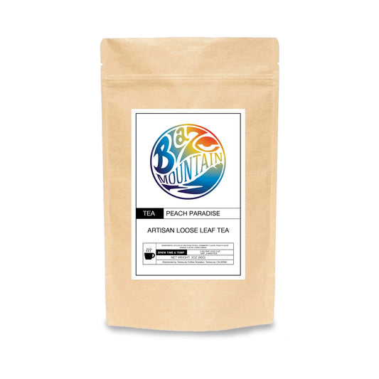 Blaze Mountain Peach Paradise Herbal Tea is a smooth, caffeine-free loose-leaf blend featuring juicy peach, tart cranberry, and soft rose notes. Naturally sweet, aromatic, and refreshing hot or iced. Available in 3oz loose-leaf.